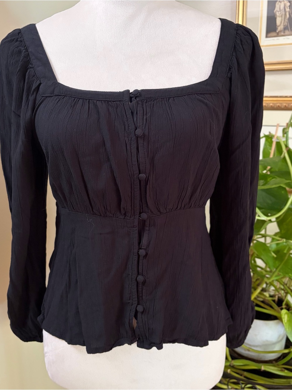Old Navy SzSm Black Square-Neck Button Front Women's Top